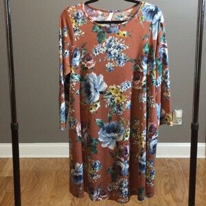 L Emerald terra cotta/brown florsl dress